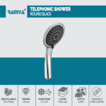Round Black hand Shower With 1.5Mtr Tube - Image 3