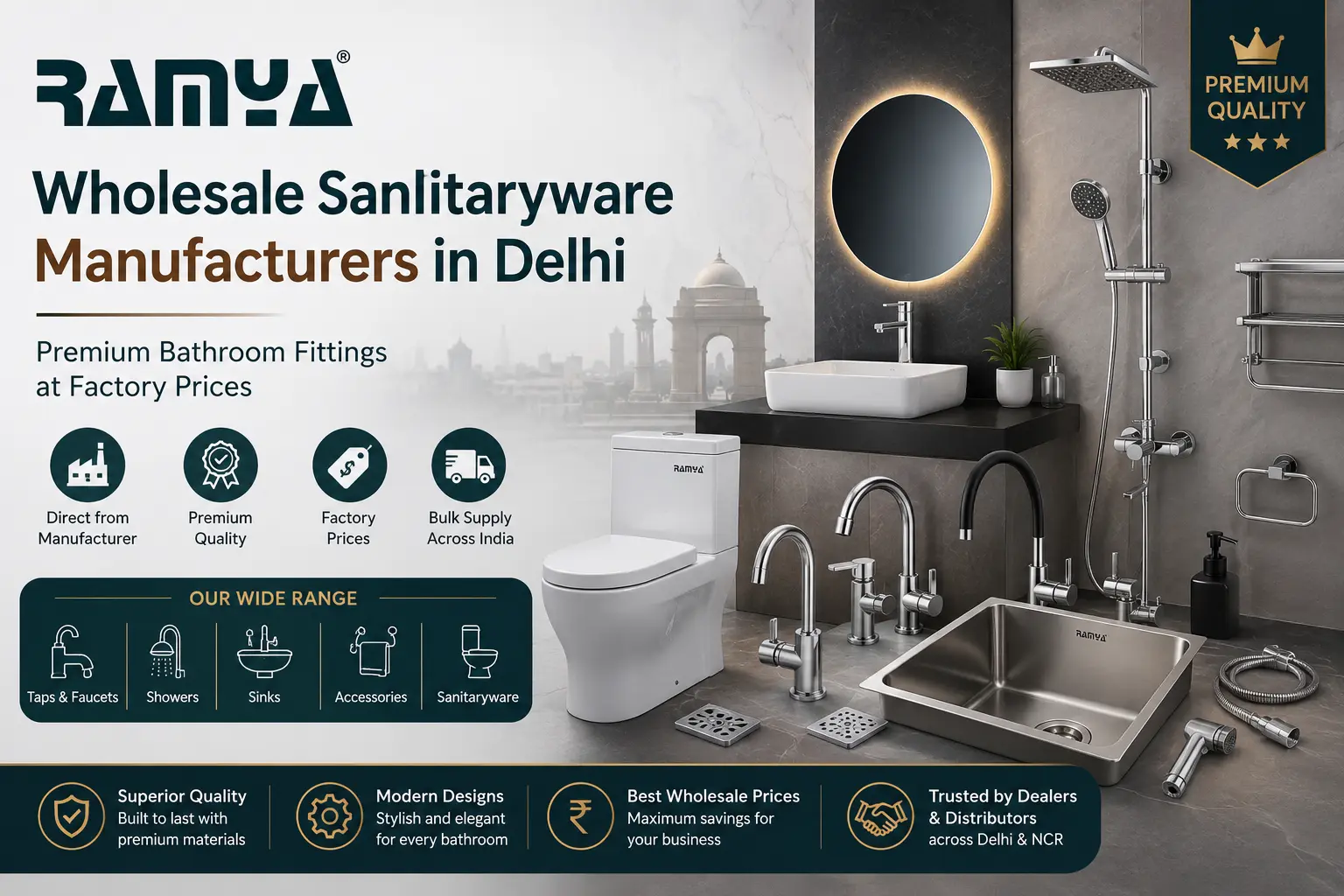 Wholesale Sanitaryware Manufacturers in Delhi – Premium Bathroom Fittings at Factory Prices